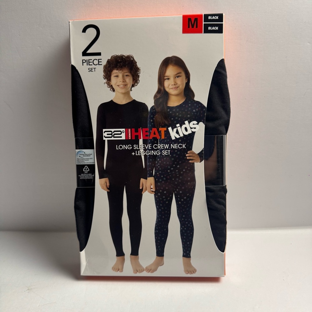 32 Degrees Kids' Heat Set 2 Piece Set, tee & pant, Black Medium